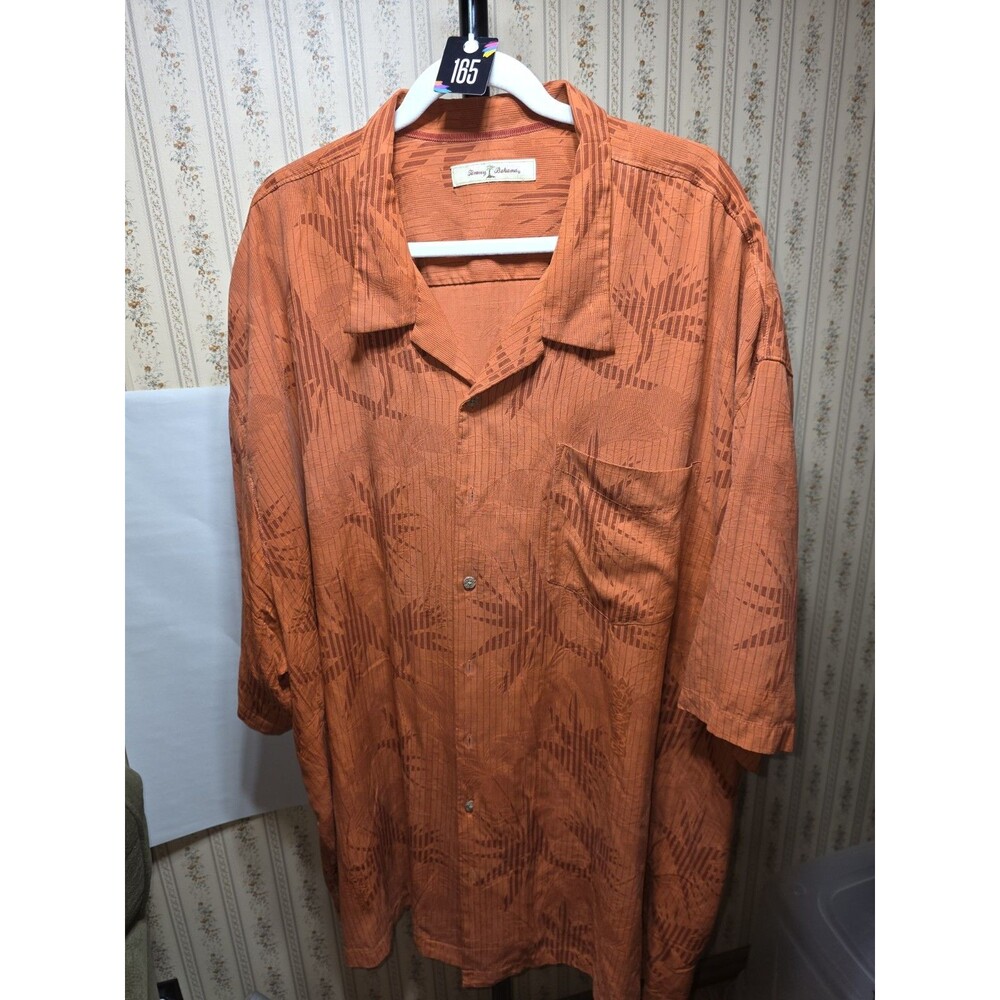 Tommy Bahama Silk Shirt Mens 5XB Orange Camp Hawaiian Big Tall Short Sleeve